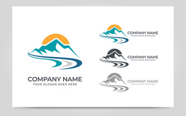 Mountain with dynamic river abstract logo design. Editable logo design. Vector graphic illustration