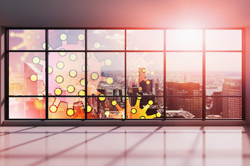 Empty panoramic office building, coronavirus