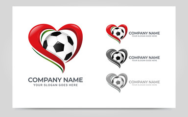Love soccer logo for club, company or football community. Editable logo design. Vector graphic illustration