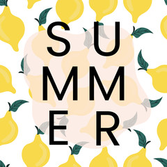 Seamless pattern with bright lemons, and lettering summer tropical print. Bright flat vector illustration. can be used for print, textile, background