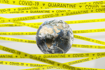 Earth in coronavirus quarantine tape