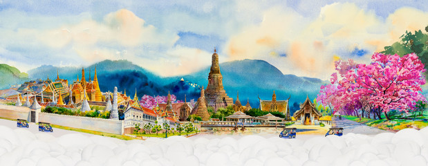 Panorama view famous landmarks in Thailand. - obrazy, fototapety, plakaty