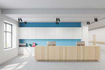Reception desk in hospital lobby