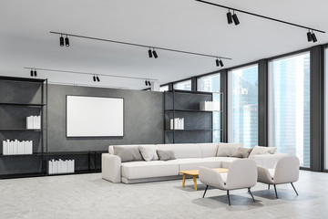 White office lounge area corner with poster