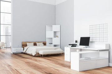 White master bedroom with home office