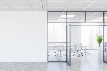 White conference room interior with mock up wall
