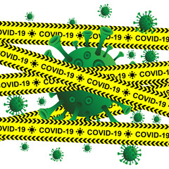 warning sign for coronavirus. symbols are prohibited from crossing territory. quarantine areas from virus outbreaks. plague of wuhan's disease. isolation area markings.