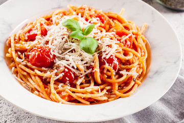 Spaghetti Napoli with parmesan cheese