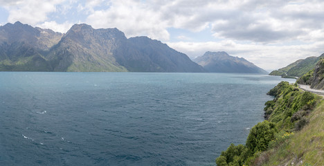 east coast road and western shore of Wakatipu lake, from Devil Staircase, New Zealand
