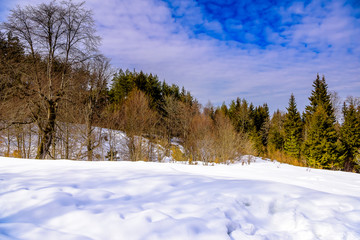 Beautiful snow-packed mountain road