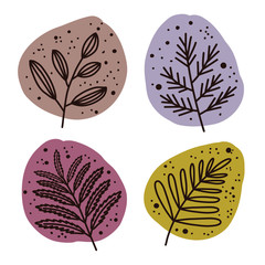 Plants and botanical illustrations. Flower set. Pastel colors. Simple vector illustration.