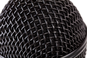 Metal black microphone grill macro, extreme closeup, reflective surface simple background texture,...
