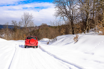 Mountain vistas on a snow-packed road