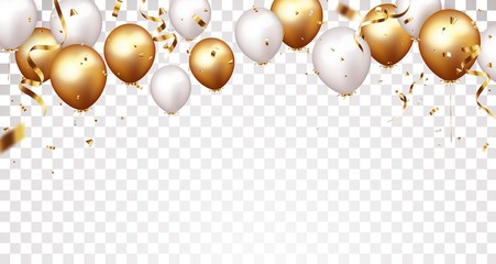 Celebration banner with gold confetti and balloons © radenmas
