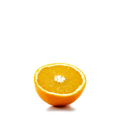 orange slice, fresh orange fruit half isolated on white background