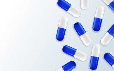 3d Realistic Medical Pill. Capsules for graphics, Mockup. Corona virus infection, novel coronavirus disease 2019, COVID-19,nCoV 2019. Vector illustration.