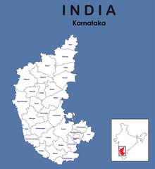 Karnataka full map. vector illustration of colourful district map of karnataka state