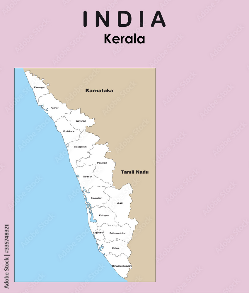 Wall mural Kerala map with borders vector illustration. Kerala map