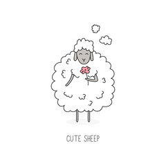 Cute white sheep. Doodle hand drawn style. Vector illustration.