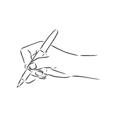 pen in hand, writing vector sketch illustration