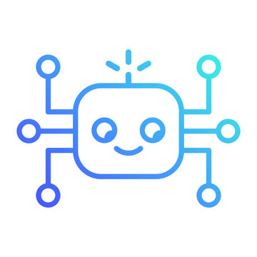 Friendly AI Robot Character Icon. Blue Gradient On White Background.