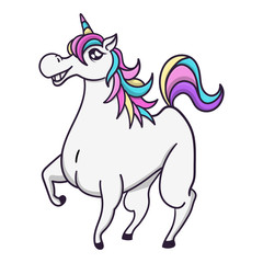 Hand drawn Funny Unicorn horse with rainbow colors best for business mascot character Cartoon Vector