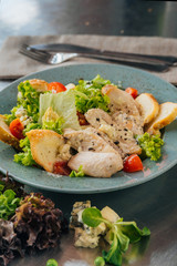 Healthy  Fresh Spring Grilled Chicken Caesar Salad with dor blue Cheese and Croutons