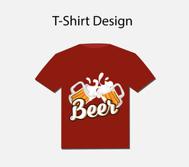 T-shirt design with beer theme in colour vector illustration.