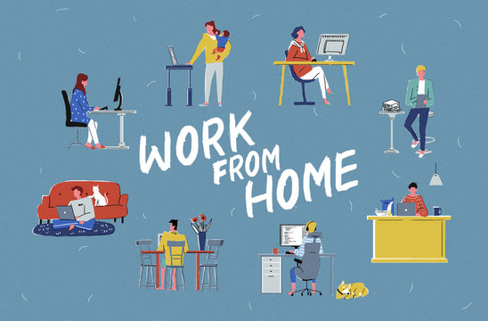 Work from home illustration. Suitable for article/promotion etc. Business under corona-virus and future trend.