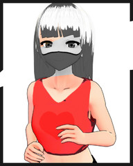 Anime Girl Cartoon Character wearing Face Mask to prevent Coronavirus COVID-19. Japanese Girl with Comic Effect with a smile and Background it's Anime Manga Girl from Japan