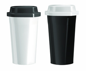 Vector illustration of tall glasses for hot drinks. Isolated image of cookware. Ceramic cups with a lid.