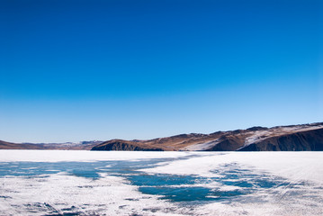 Views of the snow-covered lake Baikal