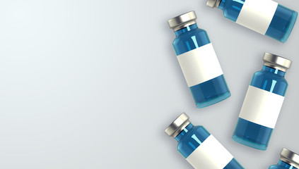 Realistic 3d glass ampoules with medicine.