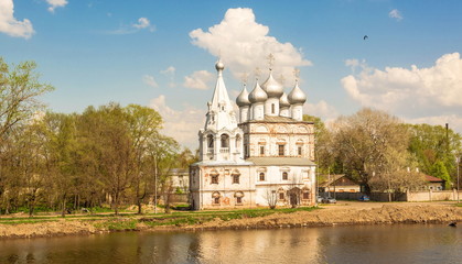 Fototapeta na wymiar The ancient church of John Chrysostom on banks of river in Vologda