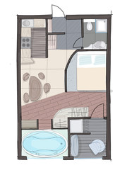 hand sketch of the floor plan for apartman