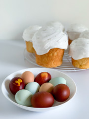 Easter cake and easter eggs on a white background