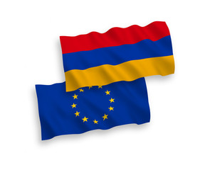 Flags of European Union and Armenia on a white background