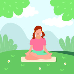 Obraz na płótnie Canvas Lovely girl doing yoga meditation to relax. Vector illustration.