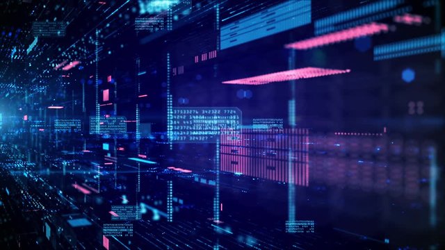 4K Digital cyberspace and data network connections. Transfer digital data hi-speed internet. Motion technology digital data in the future background concept.