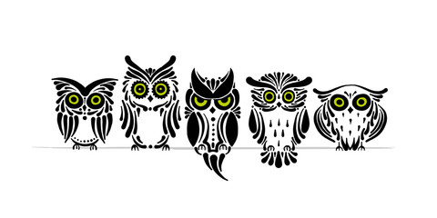 Cute owls family. Simple style for your design
