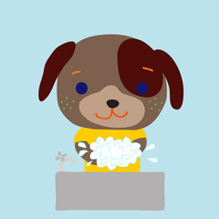 手を洗うかわいい仔犬
A cute little dog washing hands