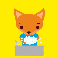 手を洗うかわいい子狐
A cute little fox washing hands
