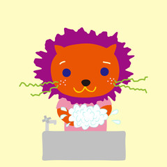 手を洗うかわいいライオン
A cute little lion washing hands