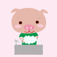 手を洗うかわいいこぶた
A cute little pigl washing hands