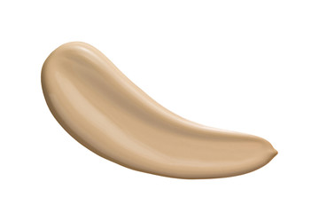 Makeup liquid foundation, light brown cream concealer swatch smudge smear isolated on white background. BB CC cream texture