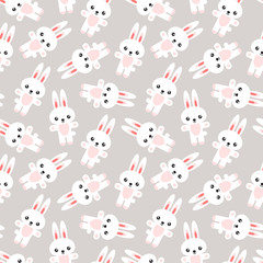 

Cute animal pattern. Illustration of white rabbits on light gray background. Illustration in flat style. Vector 8 EPS.