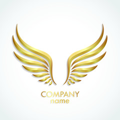 3d golden shiny metal wings logo design