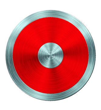 A vector illustration of a regular red metal athletics discus on an isolated white background