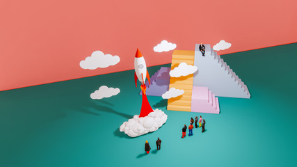 3d isometric rendering illustration start up concept design, Abstract urban modern...