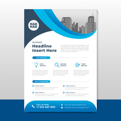 Corporate business flyer poster pamphlet brochure cover template design with blue color on a4 paper size. For marketing, business proposal, promotion, advertise, publication, cover page